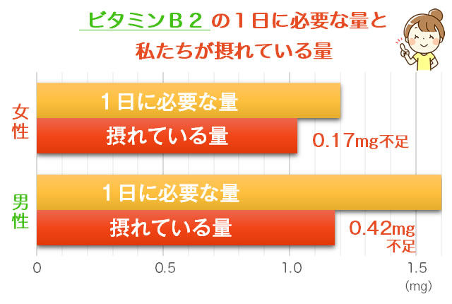 ビタミンB2の必要量と実際の摂取量の比較グラフ