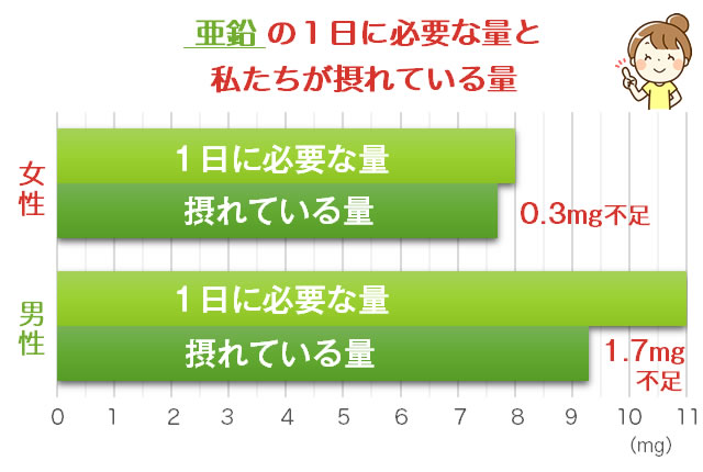 亜鉛の必要量と摂取量の比較グラフ