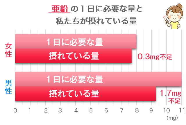 亜鉛の必要量と摂取量の比較グラフ